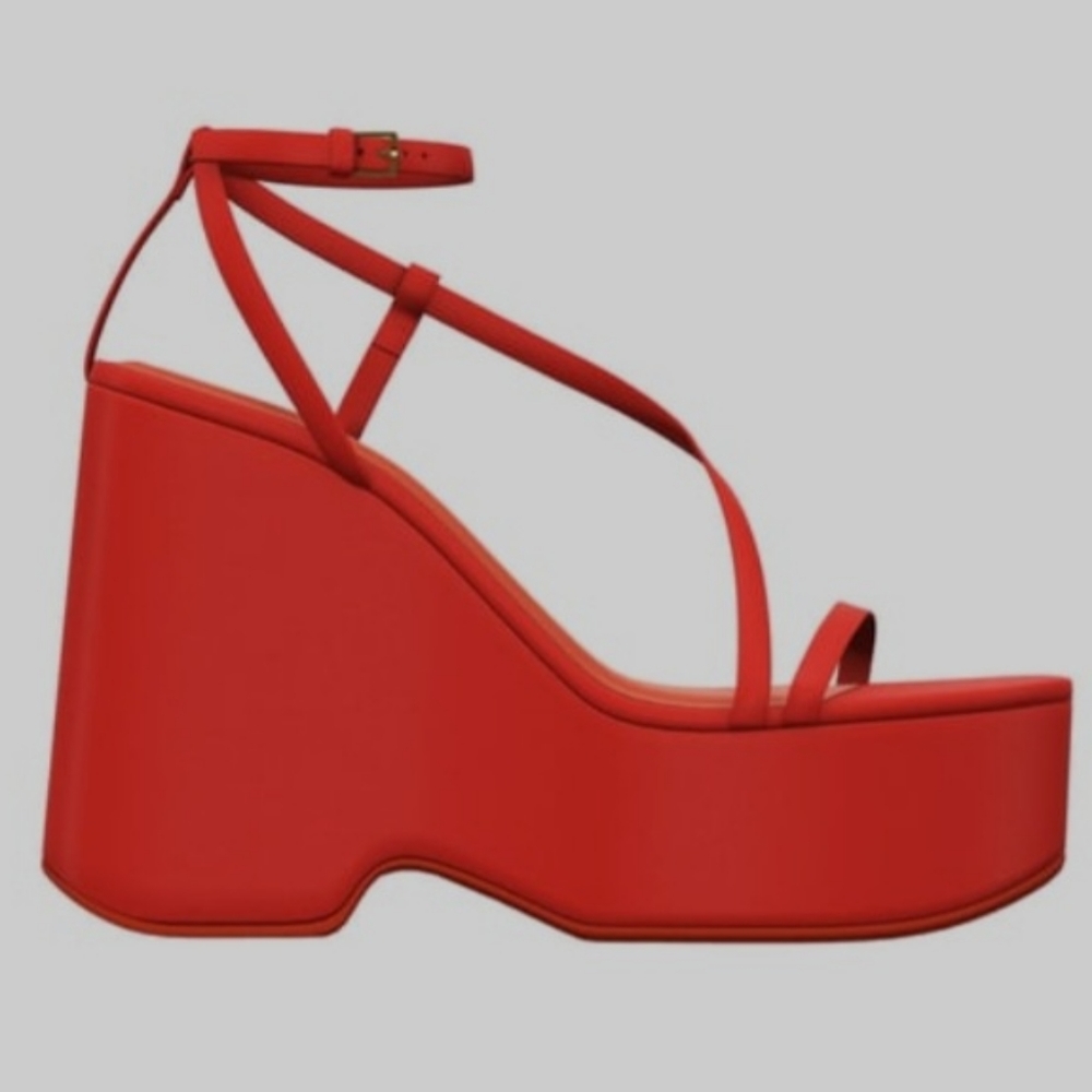 Zara Red Strappy Platform Wedge Sandals